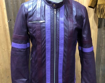 Men’s Handmade Purple Striped Leather Biker Jacket | Moto Style
