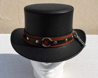 Handmade Leather Steampunk Top Hat Gothic Cosplay Mens Womens Festival Costume