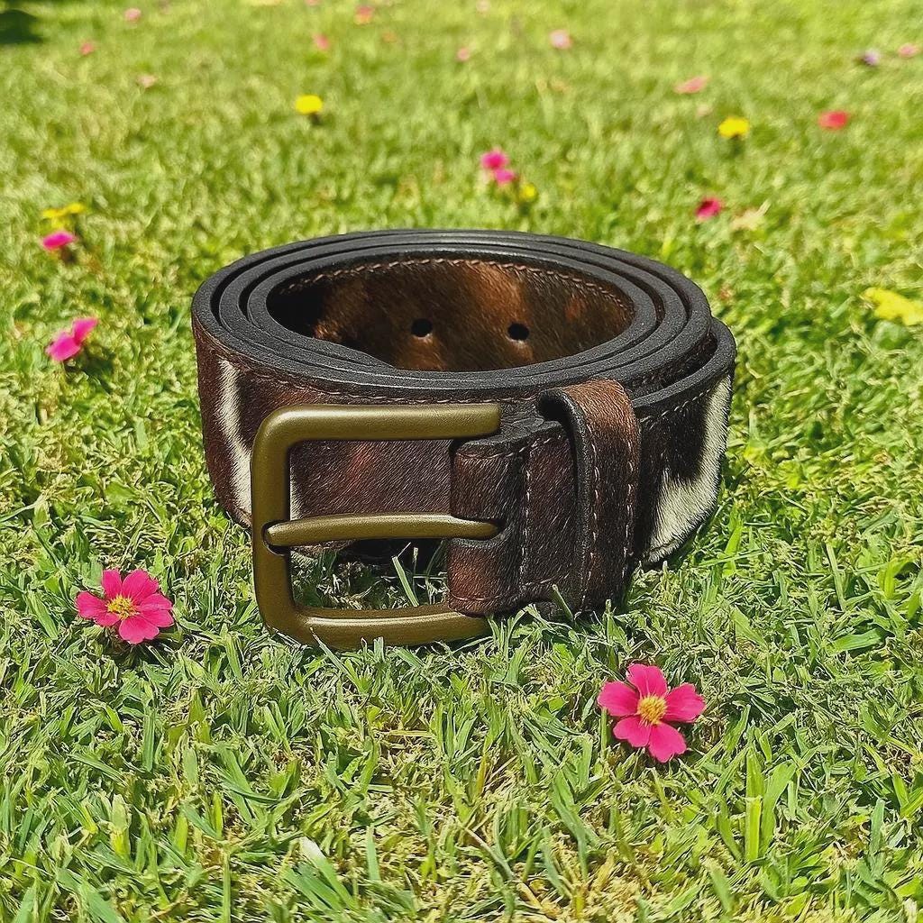 Handmade Cowhide Hair-on Leather Western Belt: Solid Brass  display picture 1