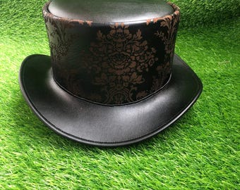 Handmade Black Leather Top Hat – Steampunk Victorian Costume Hat for Men And Women
