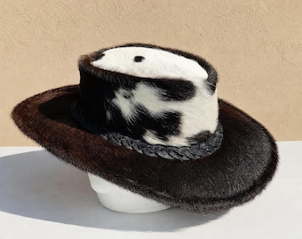 Handmade Hair-On Cowhide Cowboy Hat: Braided Band, Rustic Western Wear