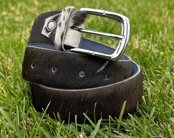 Handmade Cowhide Hair-On Leather Belt: Western Rodeo Style