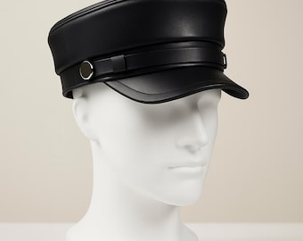 Handmade Black Leather Cap Style Unique Fashion Hat For Daily Wear