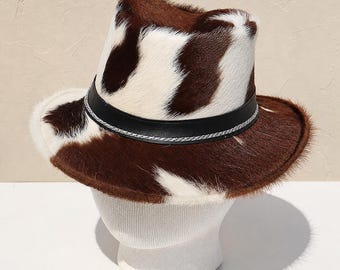 Handmade Cowhide Fedora Top Hat: Steampunk Cowboy Hair-On Leather