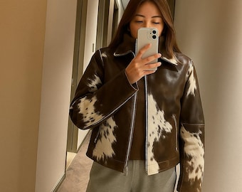 Handmade Cowhide Hair-On Leather Jacket: Western Rodeo Cowgirl Style