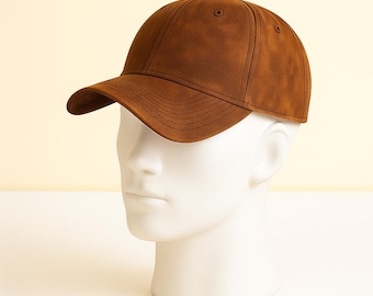 Handmade Brown Leather Baseball Cap Vintage Unisex Biker Hat