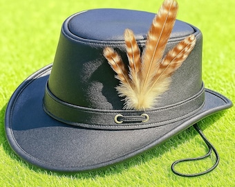 Handmade Black Leather Feather Steampunk Hat: Gothic Cosplay