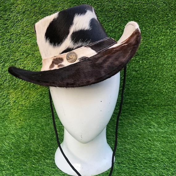 Handmade Cowhide Leather Western Hat With Chin Cord Rustic Festival Style Cosplay Costume Hat