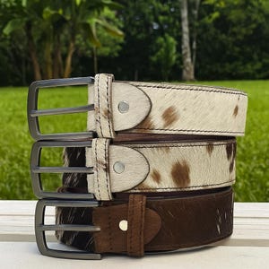 Handmade Cowhide Hair-On Leather Belt: Western Cowboy Style