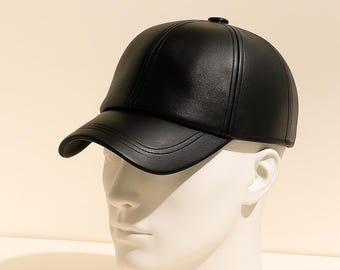Handmade Black Leather Baseball Cap Stylish Everyday Wear Modern Casual Unisex Gift