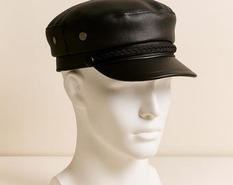 Handmade Black Leather Cap Classic Style Unisex Casual Fashion Gift