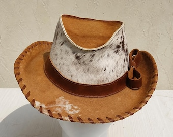 Handmade Cowhide Hair On Leather Cowboy Hat Western Cowgirl Rodeo Hat Gift for Men