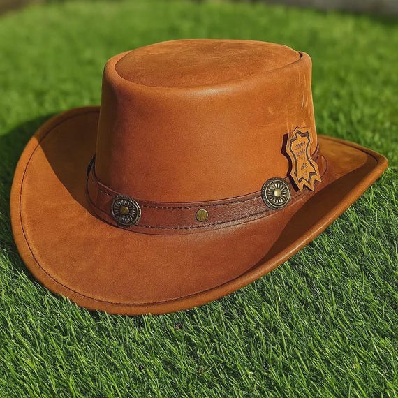 Handmade Brown Leather Cowboy Hat: Western Concho Band  display picture 3