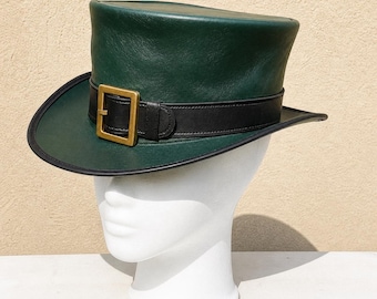 Handmade Green Leather Top Hat: Steampunk Cosplay, St. Patrick's Day