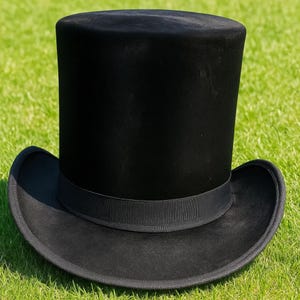 Handmade Black silk Top Hat for Men, Classic Tall Crown, Victorian Steampunk Style for Cosplay, Theatre, Weddings or Birthday Gift for Him