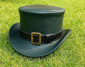 Handmade Green Leather Top Hat: Steampunk Victorian Cosplay