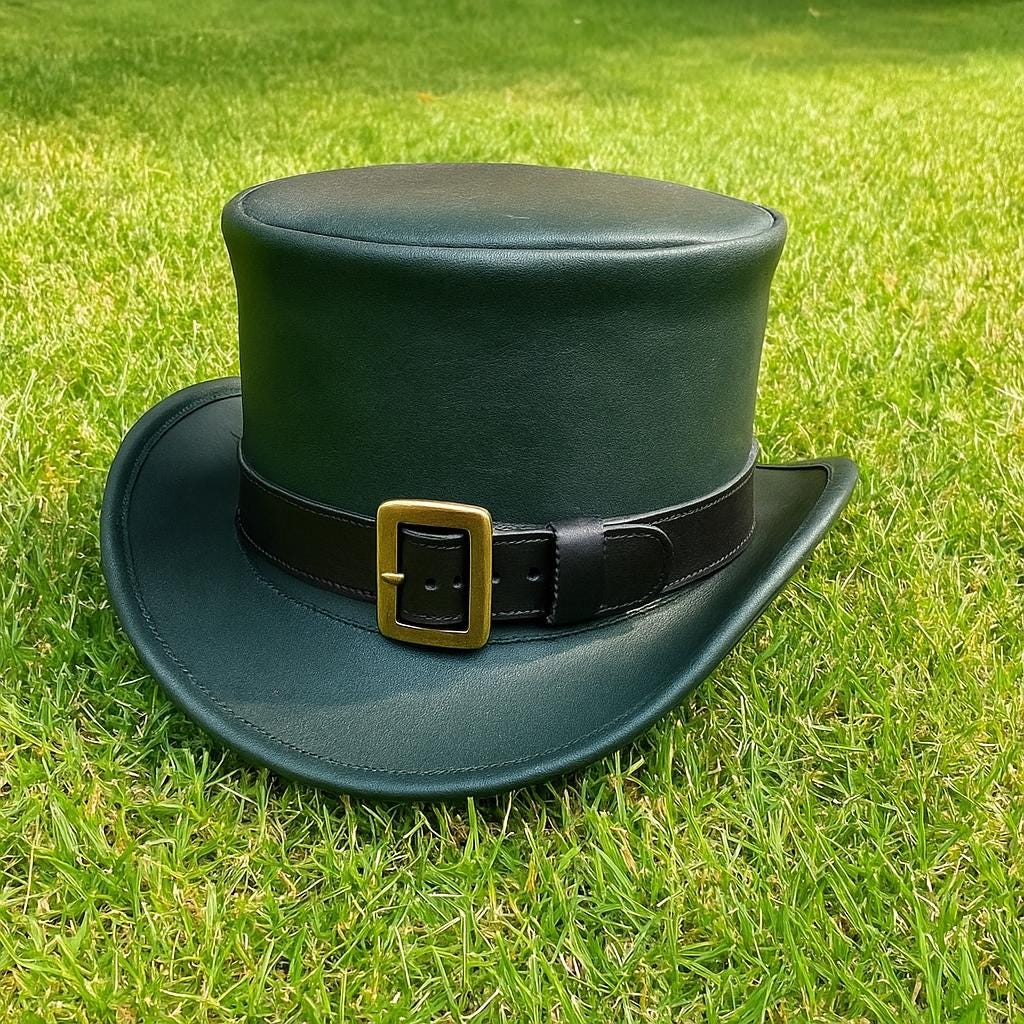 Handmade Green Leather Top Hat: Steampunk Victorian Cosplay 