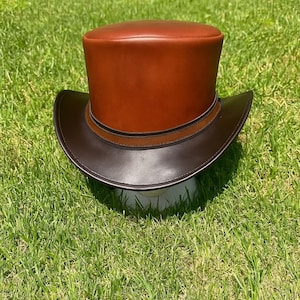 Handmade Two-Tone Brown Leather Top Hat: Steampunk Victorian Cosplay
