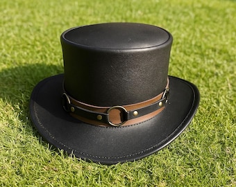 Handmade Leather Steampunk Top Hat Gothic Cosplay Mens Womens Festival Costume