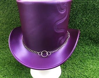 Purple Leather Steampunk Top Hat Victorian Gothic Cosplay Handmade Costume Hat