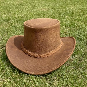 Handmade Distressed Leather Cowboy Hat: Western Outback Style