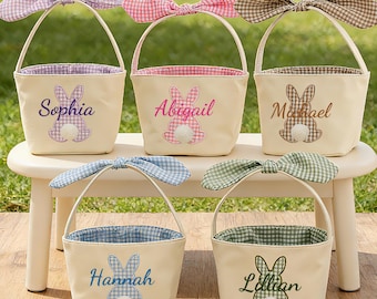 Personalized Easter Basket, Embroidered Bunny, Easter Egg Hunt