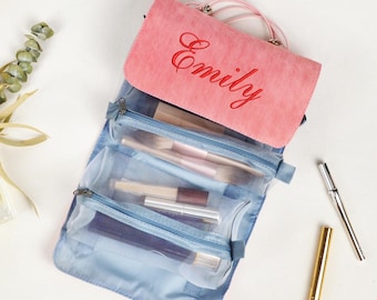 Embroidered Travel Makeup Bag, Personalized Bridesmaid Gift