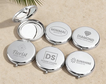 Personalized Logo Makeup Mirror, Custom Engraved Compact Mirror, Bridesmaid Gift, Custom Business Gift, Wedding Party Favor