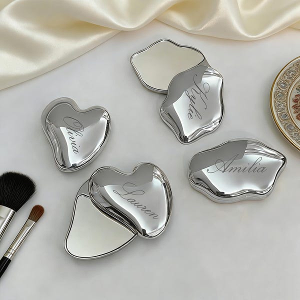 Gepersonaliseerde wolkvormige compacte spiegel, gepersonaliseerde cadeaus bruidsmeisje, gegraveerde zakspiegel voor haar