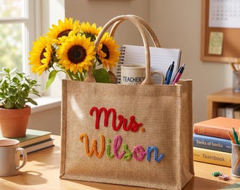 Personalized Teacher Tote Bag, Custom Teacher Name Bag, Teacher Appreciation Gift, End of Year Thank You Gift, Back to School Teacher Gift