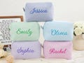 Personalized Seersucker Makeup Bag, Custom Embroidered Toiletry Bag, Cosmetic Bag, Bridesmaid Gifts, Bridal Party Gifts, Makeup Organizer
