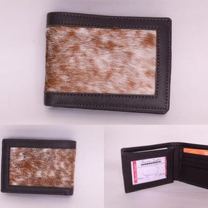 Handgefertigte Brieftasche aus Rindsleder für Männer – Leichtes Hair-On Hide Bifold mit ID-Halter – Einzigartiges rustikales Geschenk für Ihn – Echtes Leder