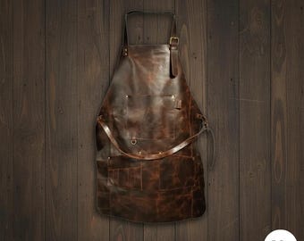 Handmade Genuine Leather Apron – Custom Apron for Cooking & Kitchen Use, Vintage Style Leather Gift