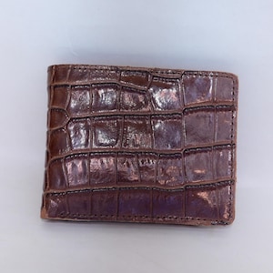 Glossy Crocodile Pattern Leather Wallet for Men | Handmade Bifold Brown Genuine Leather Wallet | Luxury Exotic Slim Wallet Gift