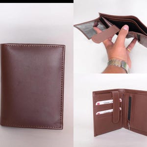 Braune dreifache Echtleder Geldbörse für Herren – Ausweisfenster, Kartenfächer, Münzfach & Druckknopflasche – Klassisches, handgefertigtes Geschenk für Ihn