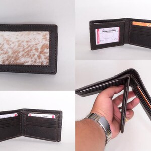 Handgefertigte Braune Brieftasche aus Rindsleder für Männer - Helles Haar-auf Verstecken Bifold mit Ausweishalter - Einzigartiges rustikales Geschenk für Ihn - Echtes Leder