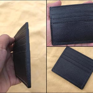 Schwarzer Leder-Kartenhalter für Männer - Schlanke minimalistische Brieftasche mit 6 Steckplätzen & Mitteltasche - Handgefertigte Echtleder-Vordertasche