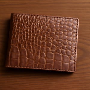 Crocodile Genuine Leather Bifold Wallet for Men | Handmade Brown Exotic Texture Slim Wallet | Luxury Minimalist Wallet Gift