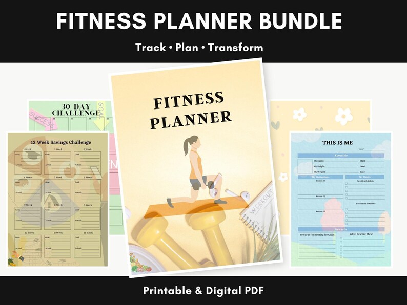 Fitness Planner Printable Bundle | Workout Meal Tracker Weight Loss ...