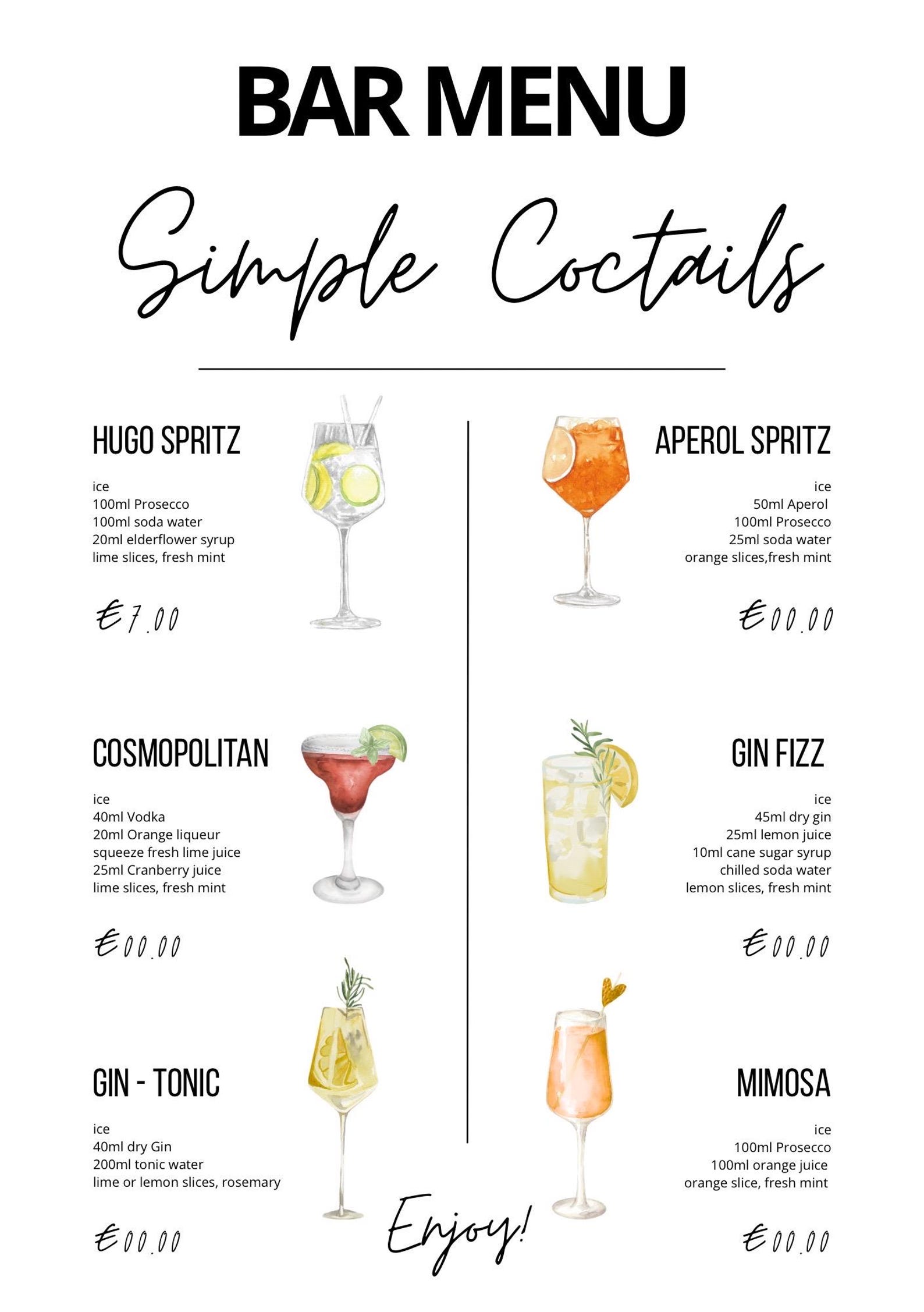 Editable Cocktail Menu Template | Printable Bar Menu | Canva Design ...