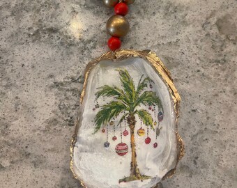 Christmas Palm Oyster Shell Ornament, Wine Bottle Charm, Napkin Ring