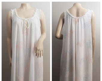 60s/70s Nightgown by Val Mode // Cream Ivory with Florals