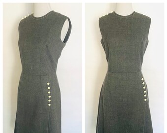 Gray Bayberry Dress with White Button Accents on the Shoulder and Hip // Charcoal Dress