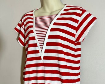 Red and White Striped Blouse // Nautical Blouse