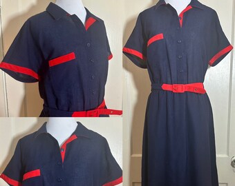 Blue and Red Shirt Dress by Fink // 70s Shirtdress