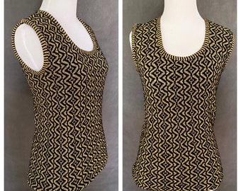 Black and Gold Shimmery Sleeveless Sweater, Orlon Sweater