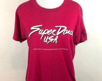 1980s Pink Super Dance USA T Shirt Size Medium, Unisex 80s Pink Shirt
