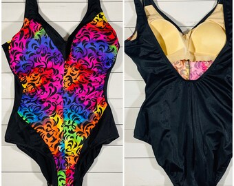 1990s Neon Leopard Print Swim Suit