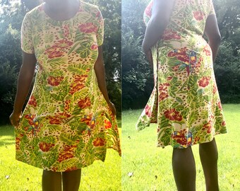 90s Floral/Tropical/ Jungle Themed Dress by Phases // Plus Size 90s Fashion