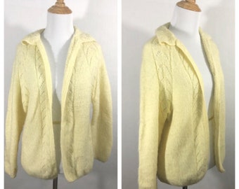 Vintage Buttercream Handmade Knit Cardigan, Cream Sweater